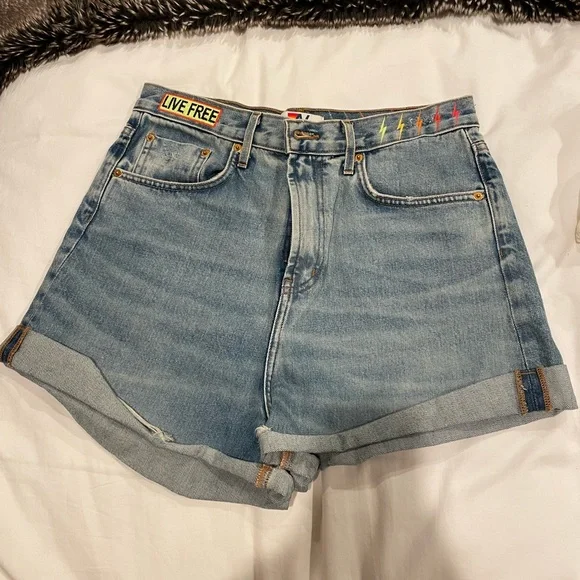 Aviator Nation hi rise rocker live free bolt jean shorts - vintage